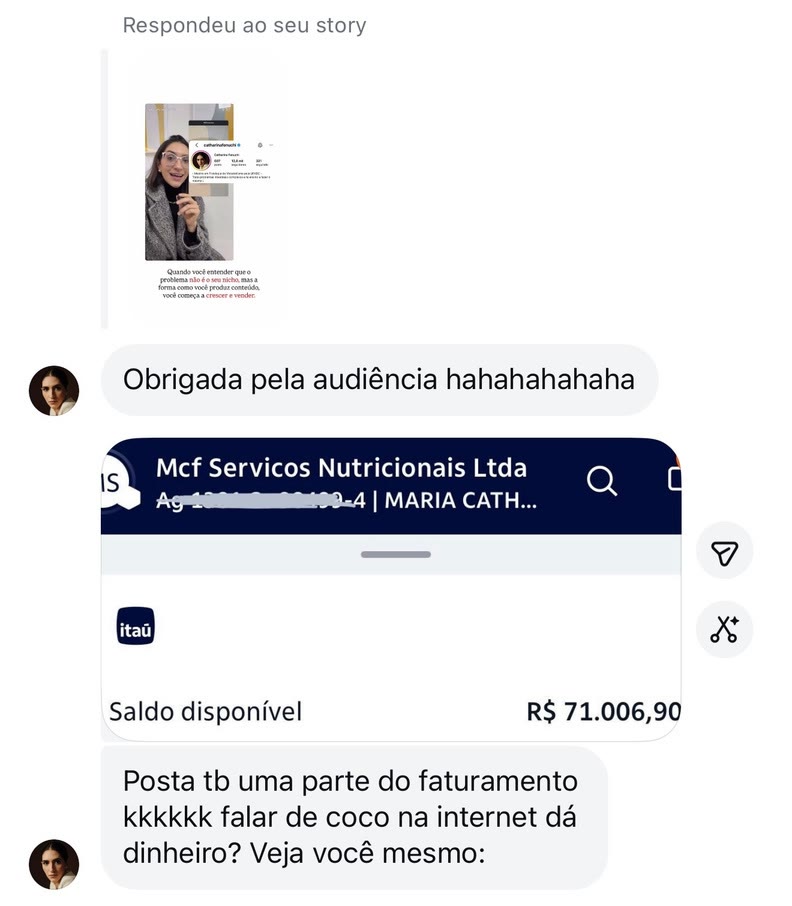 Print de saldo enviado pela Catharina