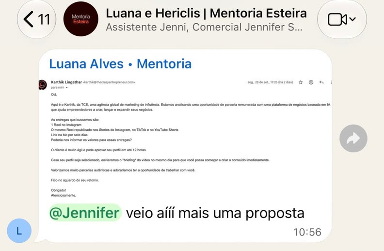 Mensagem da Luana sobre nova proposta de publicidade